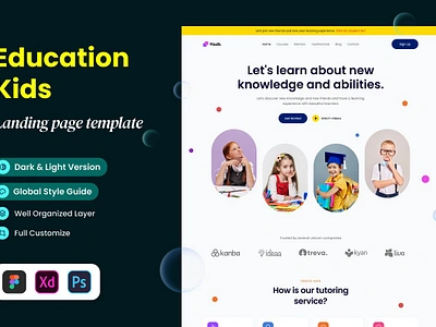 Education Kids Landing Page adobe xd app landing page constructor design kit e learning education education landing page figma flowchart kids landing page landing page photoshop saas landing startup landing page ui ui kit ux