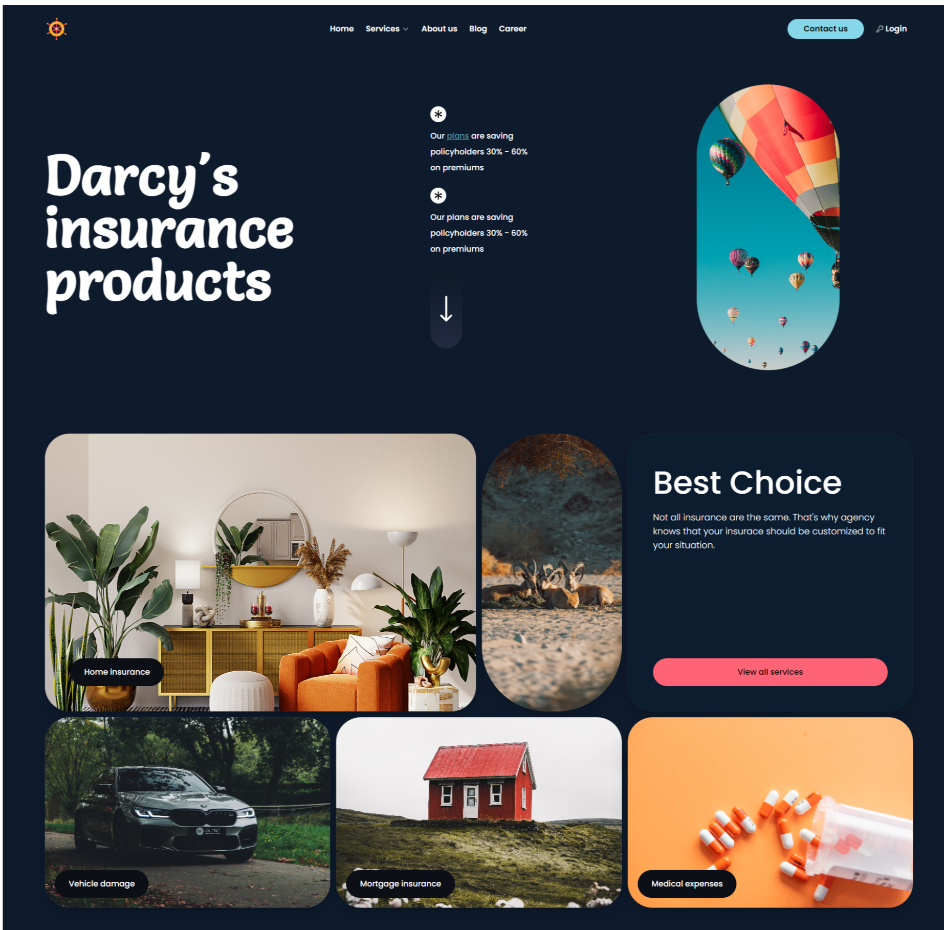 Insurance Products Landing Page app branding design graphic design insurance landing page ui vector