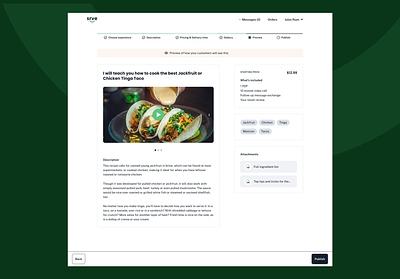 SRVE culinary experience preview branding design logo ui ux ux design web web app webdesign