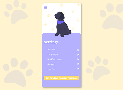 Settings - #DailyUI Challenge app dog app mobile settings