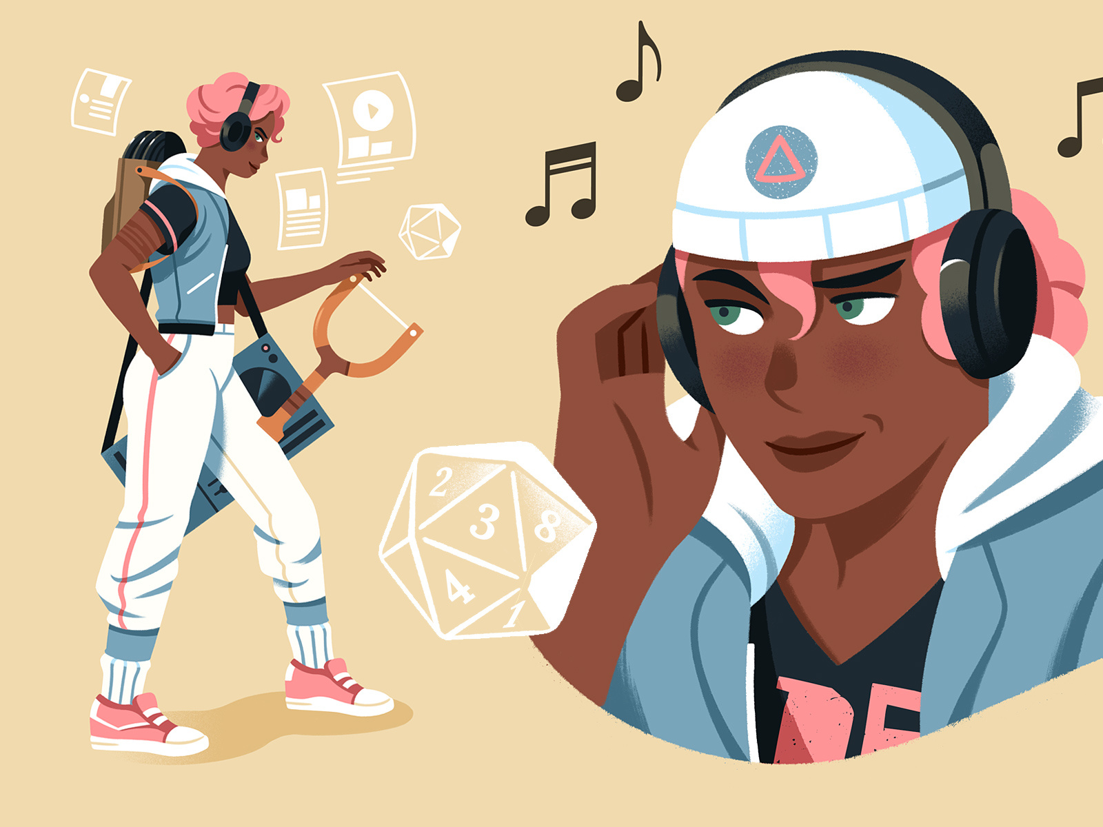 Diane J. Chance character deejay dice dj exploration fantasy illustration music slingshot