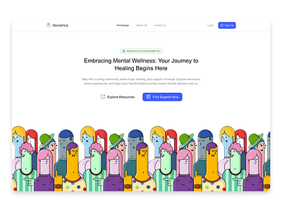 MentalHub | Hero Section Design 3d animation blue branding clean design graphic design green heropage landingpage logo minimal design motion graphics ui white