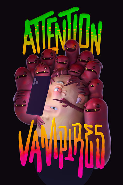Attention Vampires 3d illustration 3d lettering 3d type 3d typography animation character design cinema 4d illustration lettering stuart wade type vampires