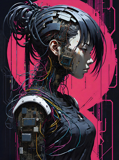 T-shirt print design Cyborg lady ai ai art artwork design graphic design print tshirt design