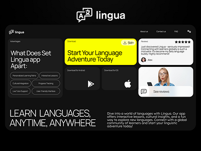 Lingua - Website For a Language Learning App app design figma language app language learning modern design modern web design modern website ui web design website