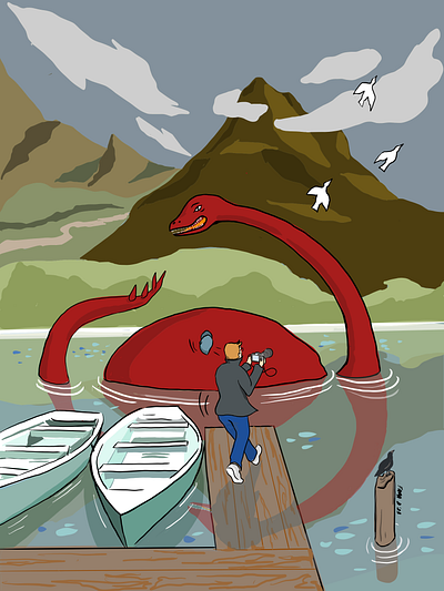 The Loch Ness Monster adobe fresco comic digital illustration stories
