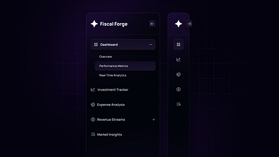 Sidebar for Fintech website dark theme fintech sidebar
