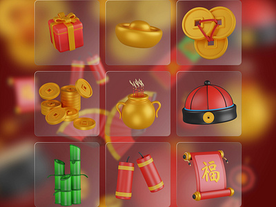 Chinese new year 3D icon 3d 3d icons bamboo chinese chinese coin chinese crackers chinese culture chinese hat chinese new year chinese new year 3d icon chinese scroll design icon icon set icons illustration logo ui vector 张小哈