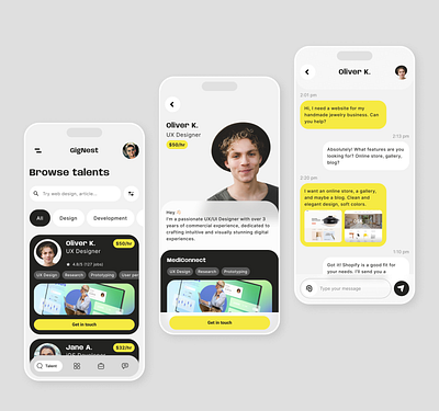 Freelance Marketplace - GigNest app freelance hire job marketplace mobile application ui ux