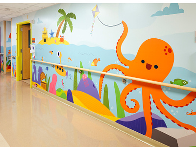 Atlanticare Pediatric Ward Murals animals beach character design childrens illustration colorful design fish flat illustration illustrator island landscape mural mural design ocean octopus pediatric hospital texture vector whimsical