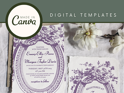 Lavender Floral Wedding Invitation Set | Canva Templates canva digital template digital wedding template floral graphic design invitation spring summer wedding
