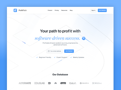 Profit Path 📍 Hero and Navigation Section amazon branding design email fba hero light light scheme navigation path profit profit path saas software success ui web web design website