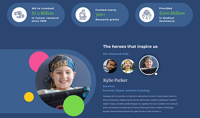 Play For The Kids Hero Section blue carousel circles colorful hero section icons stats ui uidesign web webdesign