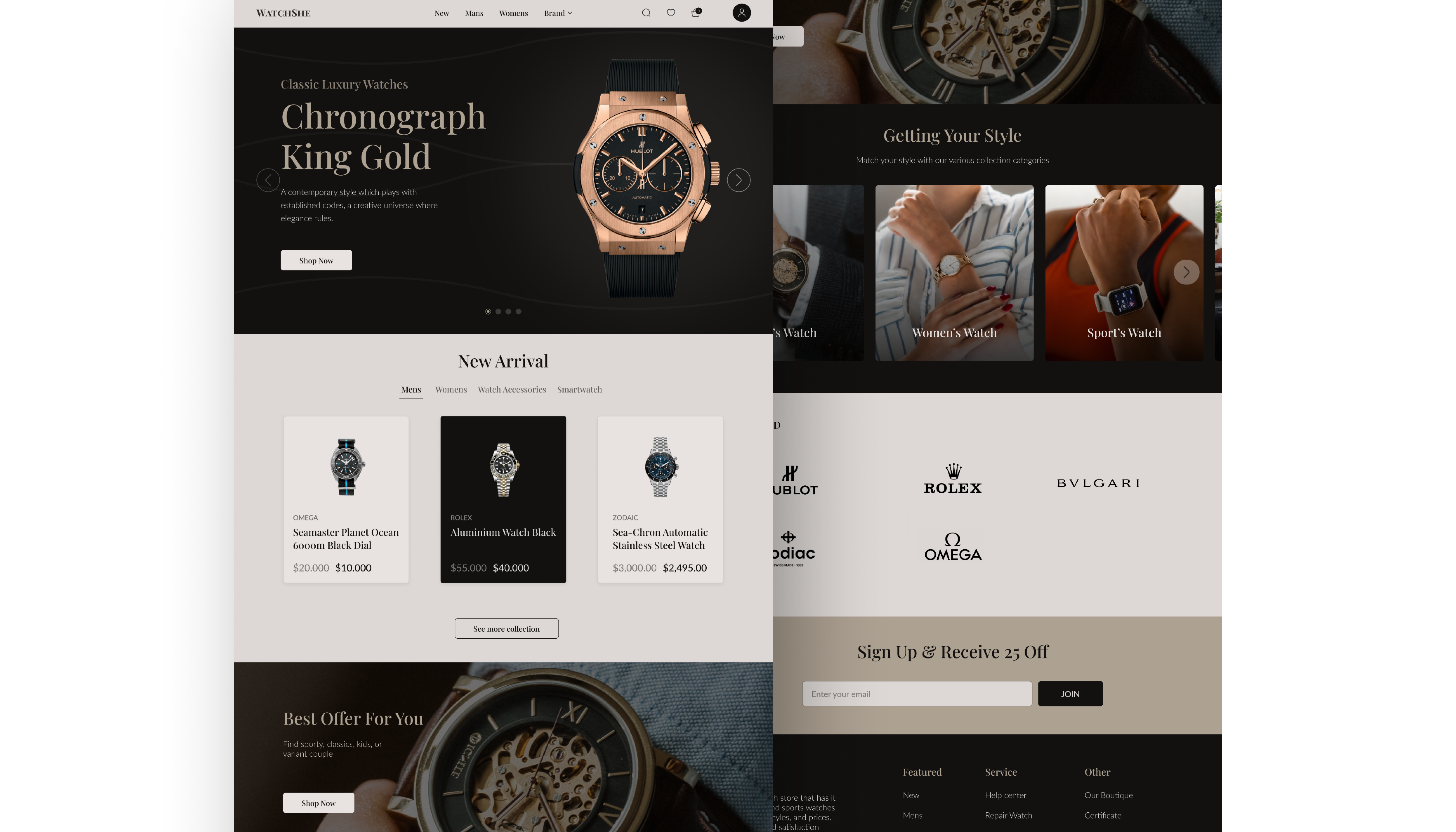 Luxury Watch Store Website branding graphic design landing page ui web