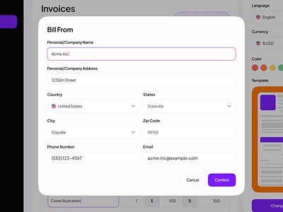 Invonemase - Edit Bill Sender Detail billing components create invoice dropdown form form field input input data input fields invoice invoice dashboard invoice template invoice website invoicing saas dashboard ui ui design uiux web design website