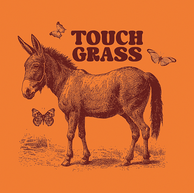 Touch Grass butterflies donkey illustration retro touch grass vintage