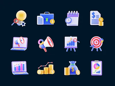 Business 3D Icon 3d briefcase business chart coin icon idea illustration kit marketing megaphone money ui