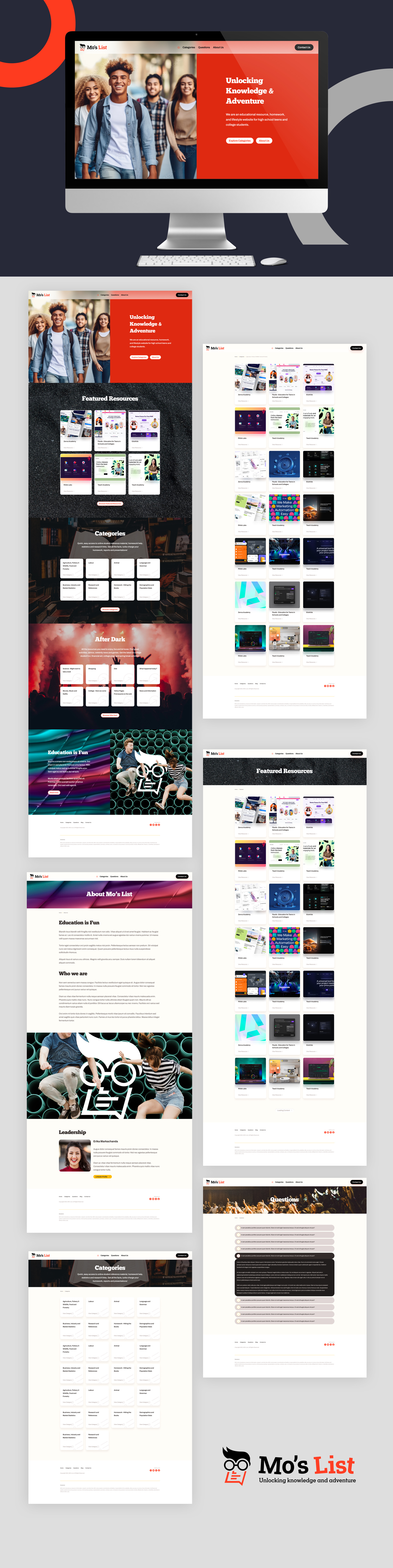 Mo's List craiglist educational landing page listing resources sharing students web design website