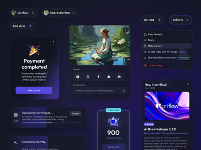Artflow - Bunch of Design System Components ai appdesign bentodesign bentoui components dark dark mode design system figma gallery gpt image loader loading payment pricing tags ui upload ux