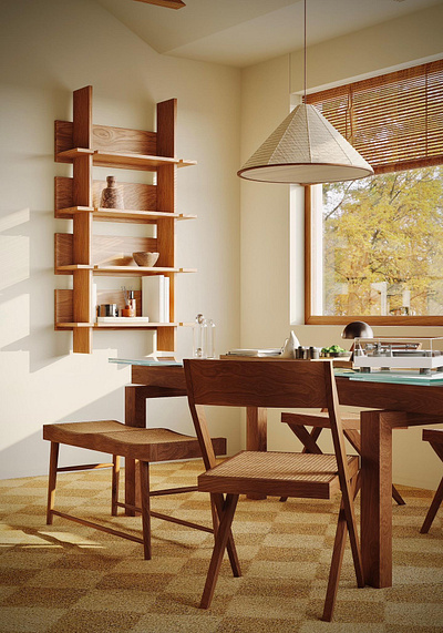 3D interior renderings of sandal wood style apartment
