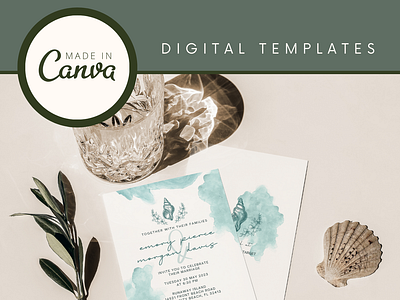 Beach Wedding Invitation Set | Canva Templates beach canva digital template graphic design invitations summer wedding wedding invitation