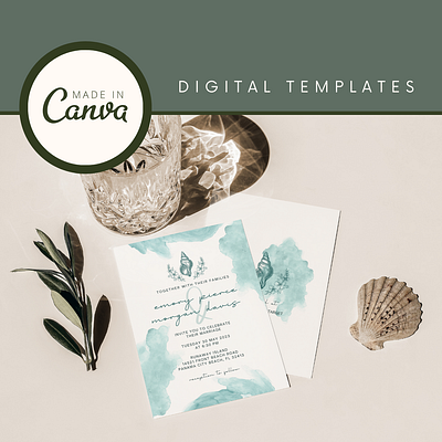 Beach Wedding Invitation Set | Canva Templates beach canva digital template graphic design invitations summer wedding wedding invitation