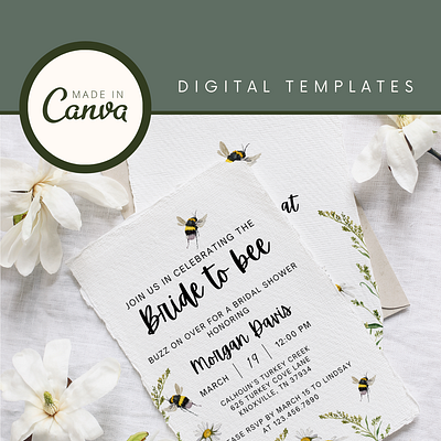 Bride to Bee Bridal Shower Invitation | Canva Templates bee bridal shower canva digital template graphic design invitation spring summer wedding