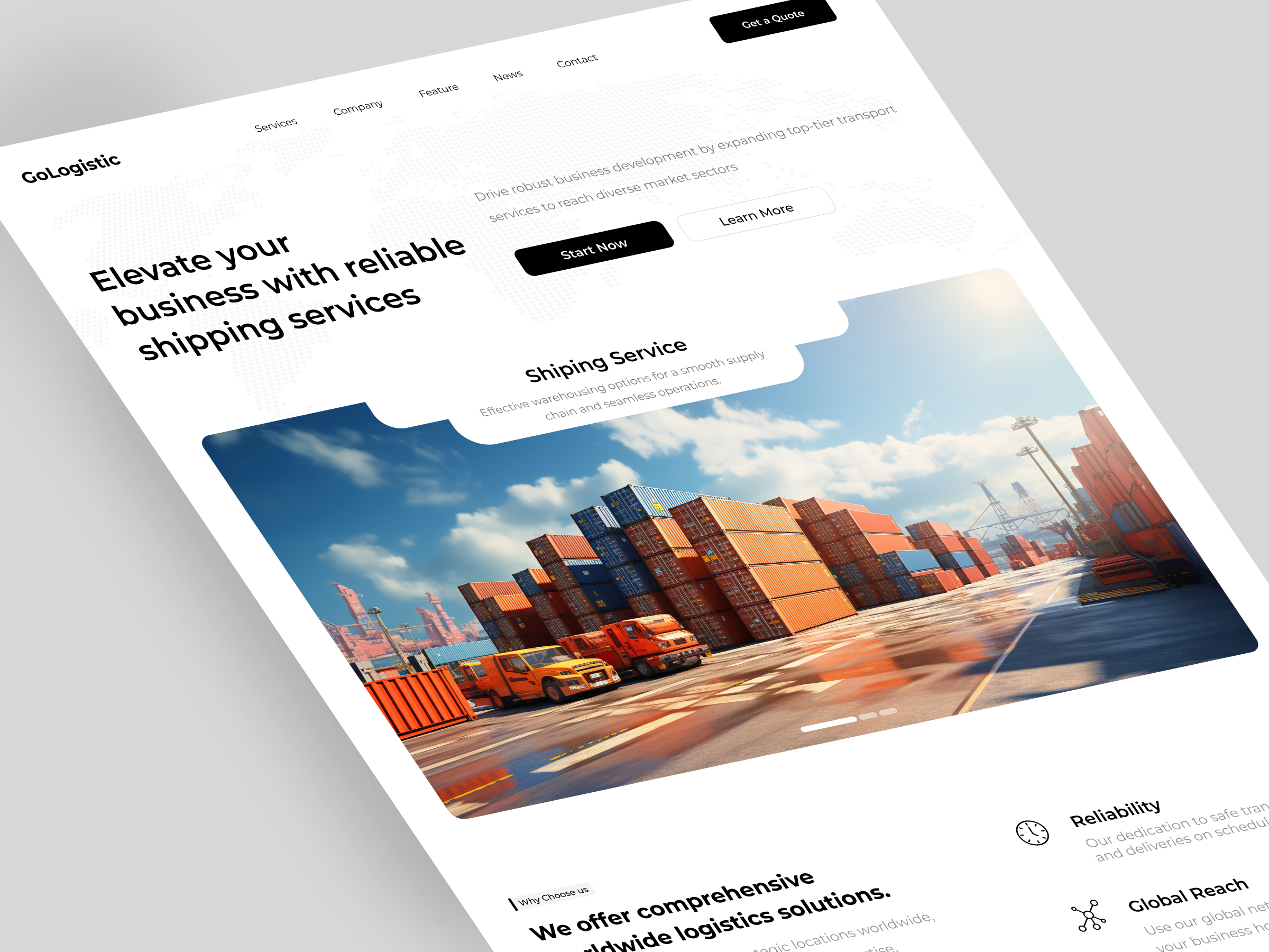 Logistic landing page cargo landing page logistic website minimal website ship shipping transport truck ui website