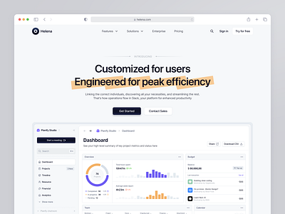Helena - Landing Page Hero Section components design figma hero home page landing page manage clients meeting schedule minimal project analytics project management remote work task task management ui web web design web development website website design