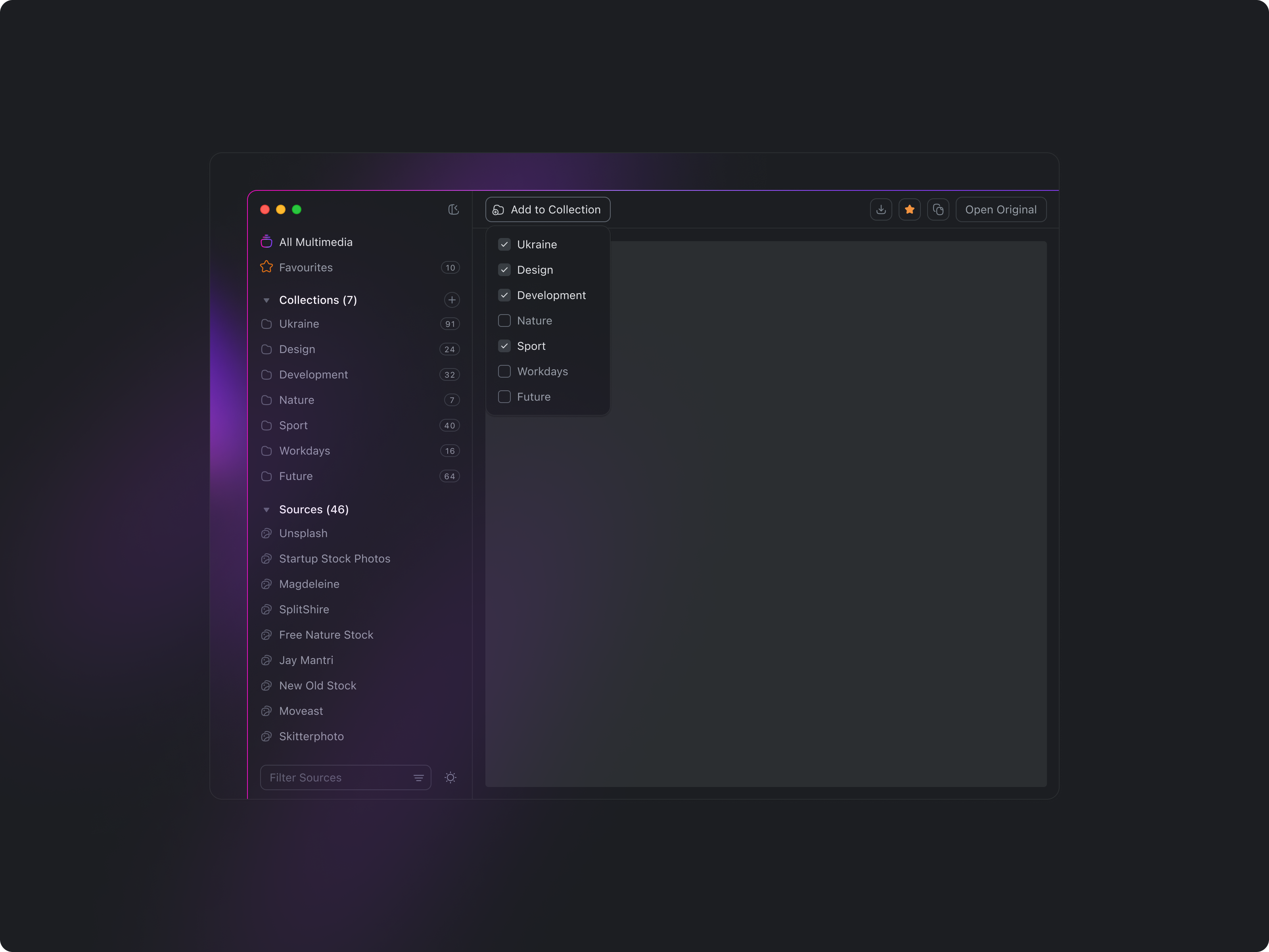 macOS App ・Add to Collection app codesign collection coreicon dark design light macos productdesign selectors ukraine uxui