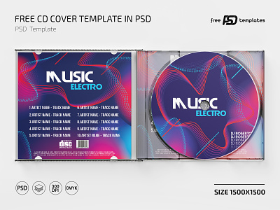 Free CD Cover Template in PSD cd cd cover cd cover design cd cover psd design electro free free cd cover download free psd freebie music music cd cover photoshop psd template templates