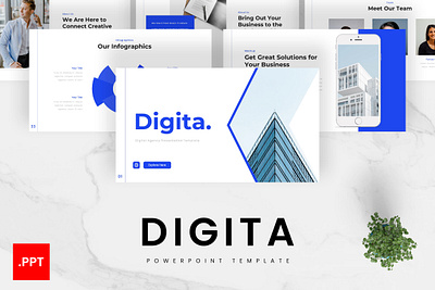 Digita PowerPoint Template agency blue business company digita digital gsl key modern ppt pptx presentation template ui websiter white