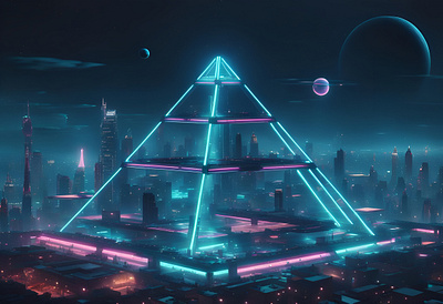 Futuristic Transparent Pyramid cyberpunk art cyberpunk city futuristic art night city pyramid sci fi wallpaper