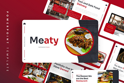 Meaty PowerPoint Template black business food gsl key meaty menu modern ppt pptx presentation template red restaurant ui website