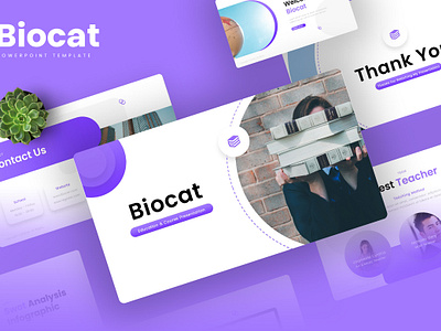 Biocat PowerPoint Template biocat buisiness education gsl key modern ppt pptx presentation template purple school ui university website white