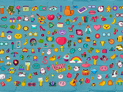 160 Life Cartoon Stickers Pack adventure animal art business cartoon cute design food funny happy hobby icon illustration print set sport sticker summer travel vector