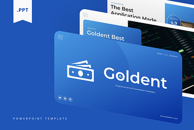 Goldent PowerPoint Template blue business cryptocuurency goldent gsl key modern pptx presentation template pt ui website white
