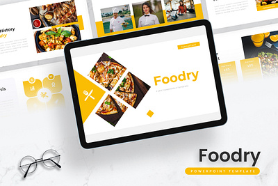 Foodry PowerPoint Template business food foodry gsl key modern ppt pptx presentation template restaurant ui website white yellow