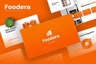 Foodera PowerPoint Template business delivery food foodera gsl key mobille apps modern orange ppt pptx presentation template ui website white