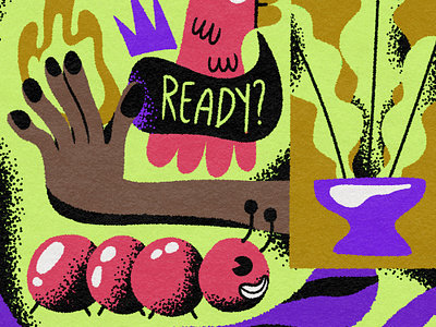 Ready? bird caterpillar composition design graphic design hand illustration plants ready