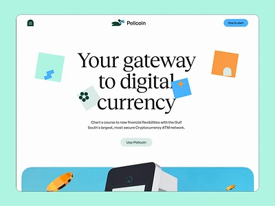 Pelicoin - Branding & Web 90s atm bird bitcoin branding crypto currency digital landing page minimal pelican retro shapes ui y2k