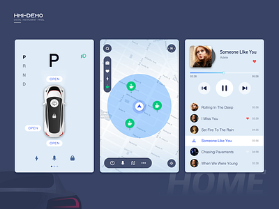 UI/UX HMI Concept Dashboard Interface Automotive auto ui automotive car ui dashboard display futuristic hmi map music music list music ui navigation ui ui design uiux