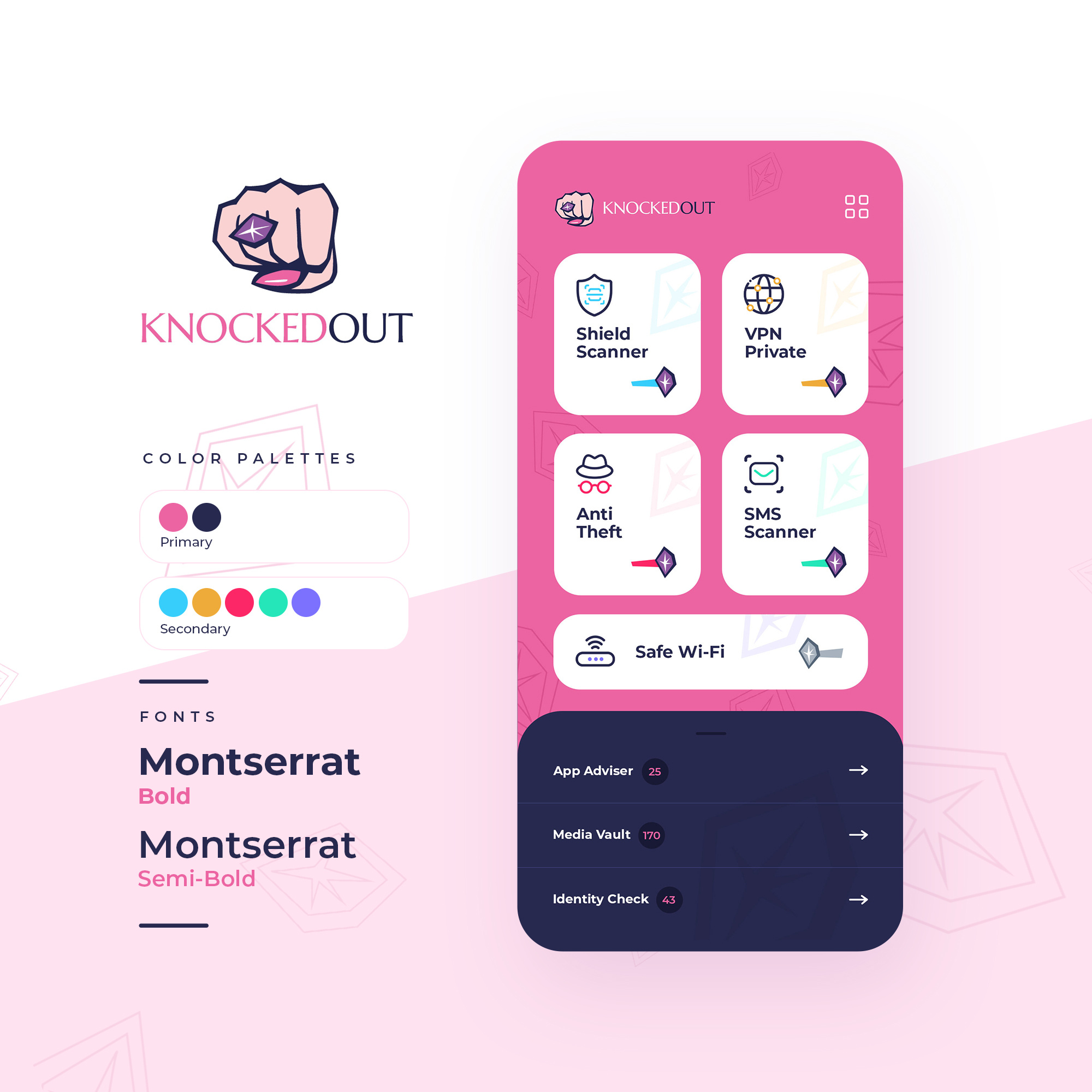 KnockedOut - App UI/UX Design antivirus app app design application design graphic design knockedout minimal modern simple ui uiux ux
