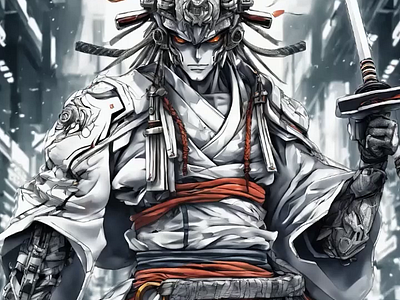 Samurai in white color 3d ai animation artificialintelegence artifitial avatar beutiful bot branding design graphic design illustration motion graphics samurai ui white