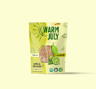 Warm July Pouch Packaging Design branding chips food food packaging design garlic lime onion packaging packaging design potato chips pouch pouch design salt sea salt snacks tomato