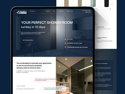 Shower room bathroom dark blue landing landing page manufacturer shower room ui visual design