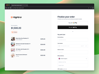 E-commerce Checkout Screen - Rayna UI design designs designsystem productdesign raynaui ui ux