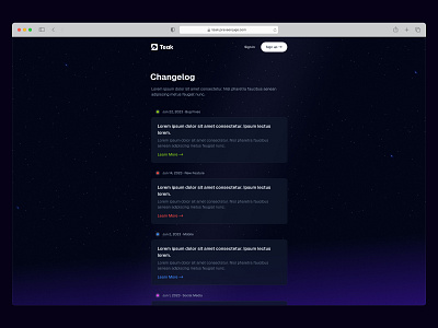 Starry Changelog 🌌 changelog changelogs landing landing page minimal saas web design