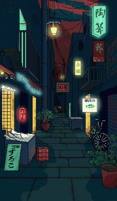 Pixel art - street of Japan design digital digital art illustration pixel art ps