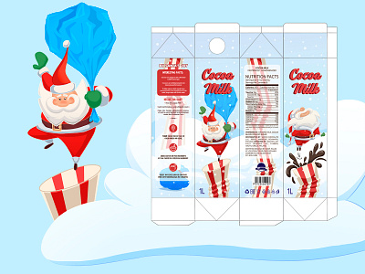 Christmas Factory. Packaging. Character design. bitmap cartoon character character design cocoa craft packaging design funny character graphic design illustration kids illustration label design milk new year packaging photoshop santa claus straw stylised stylish design